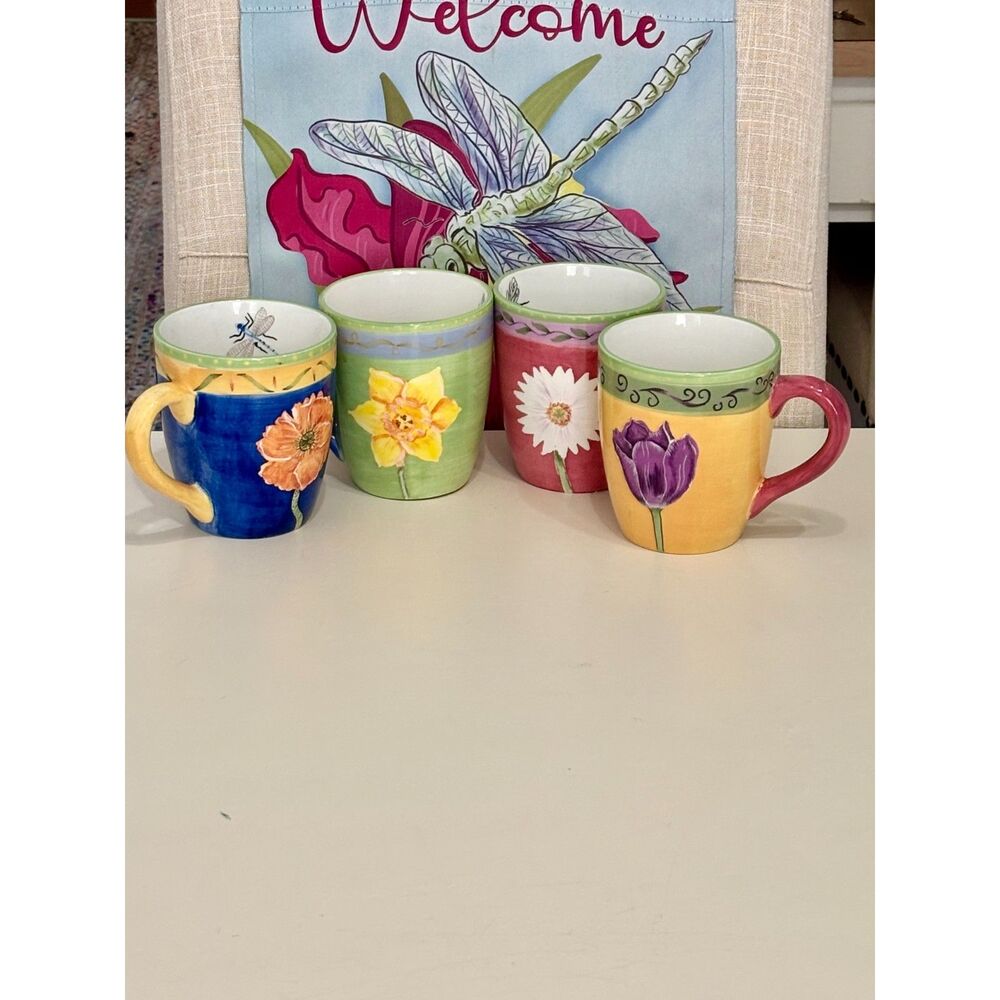 Zrike Mugs (4 )- Floral w/ Surprise:  Insects and Beetles and Bugs - Oh My!